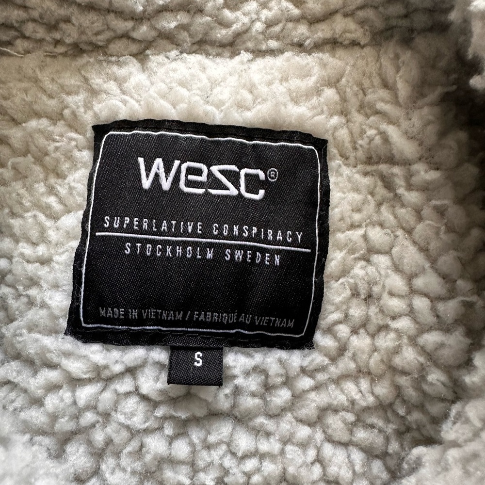 WeSC Sherpa Lined Denim Trucker Jacket Gray Unisex Size S Fleece Western - Picture 4 of 6